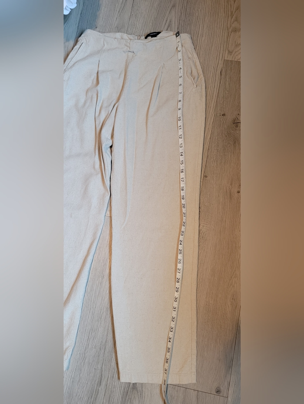 Forever 21 Cream Pleated Wide Leg High-Waist Linen Flax Blend Trouser, Women's S - Picture 4 of 13